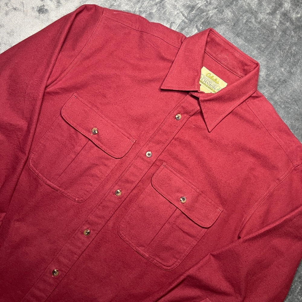 Vintage Cabela's Shirt Mens Medium Deerskin Soft Chamois Flannel Heavyweight Red - Picture 2 of 7